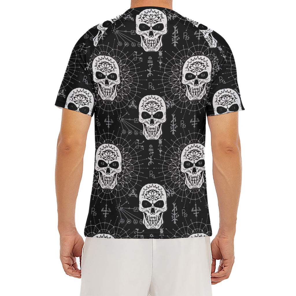 Black And White Wicca Evil Skull Print Men's Short Sleeve Rash Guard