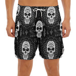 Black And White Wicca Evil Skull Print Men's Split Running Shorts