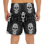 Black And White Wicca Evil Skull Print Men's Split Running Shorts