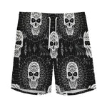 Black And White Wicca Evil Skull Print Men's Sports Shorts