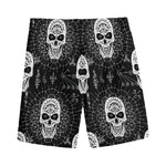Black And White Wicca Evil Skull Print Men's Sports Shorts