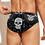 Black And White Wicca Evil Skull Print Men's Swim Briefs