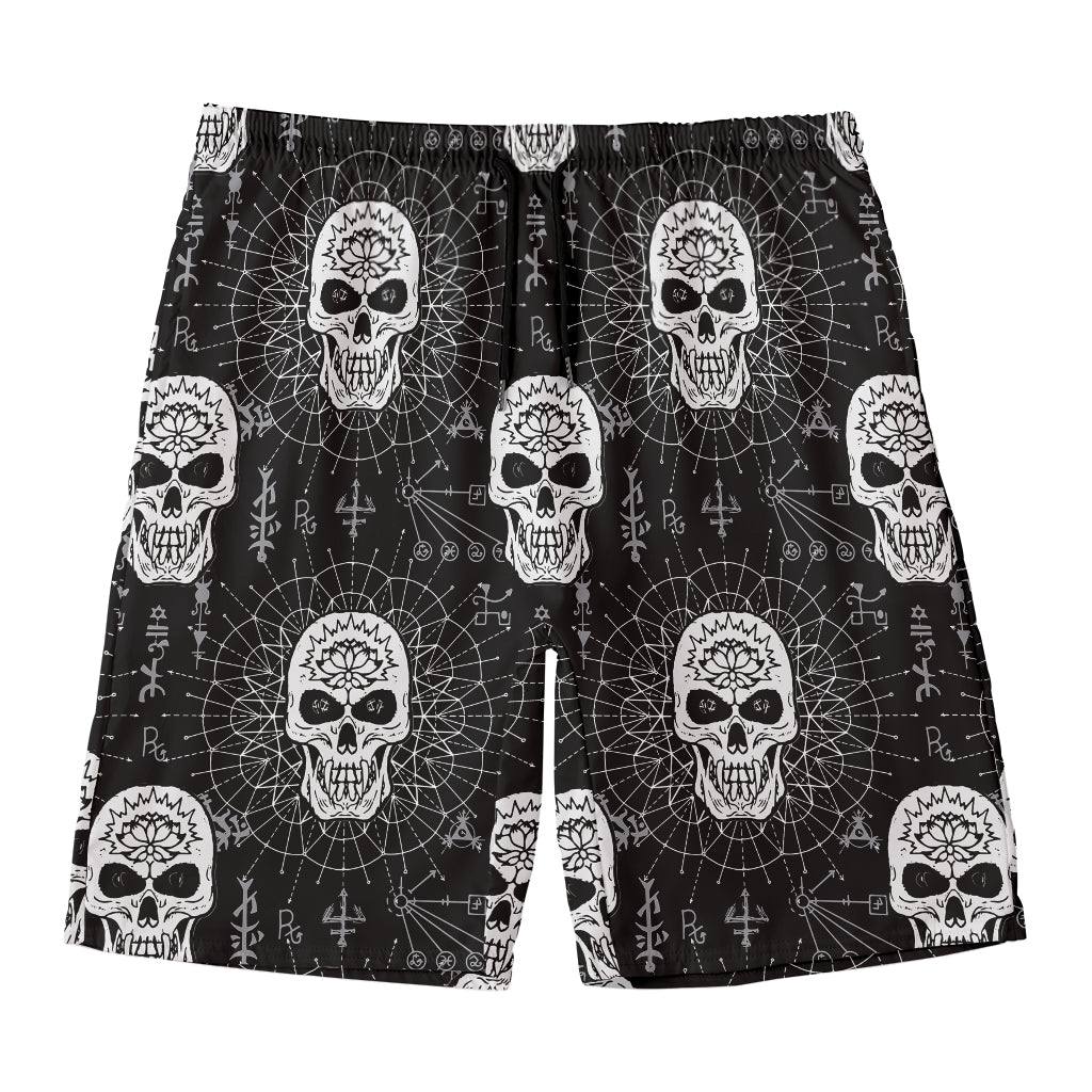 Black And White Wicca Evil Skull Print Men's Swim Trunks