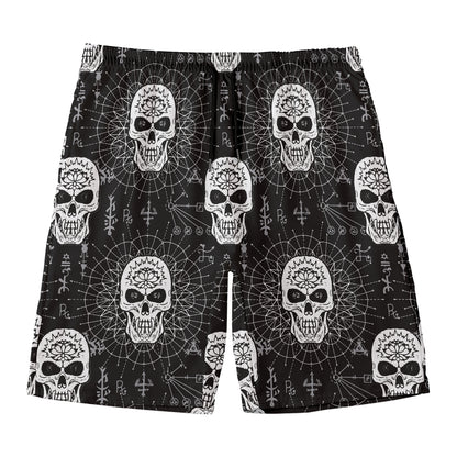 Black And White Wicca Evil Skull Print Men's Swim Trunks