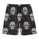 Black And White Wicca Evil Skull Print Men's Swim Trunks