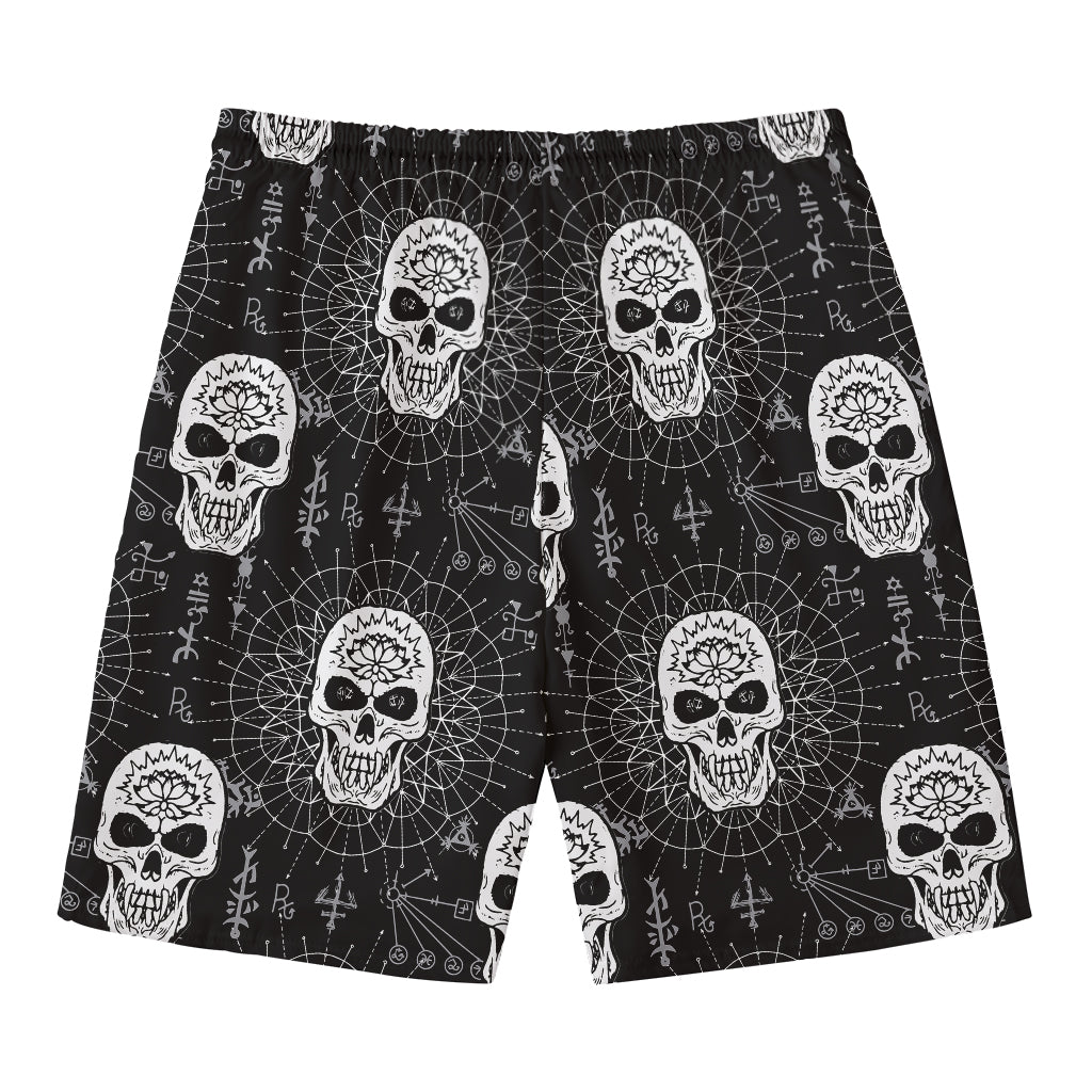 Black And White Wicca Evil Skull Print Men's Swim Trunks
