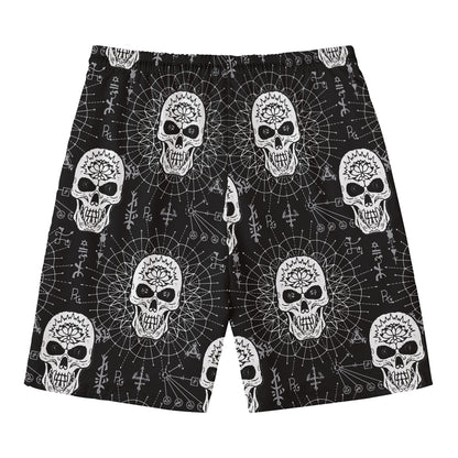 Black And White Wicca Evil Skull Print Men's Swim Trunks