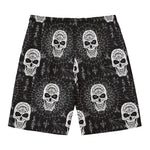 Black And White Wicca Evil Skull Print Men's Swim Trunks