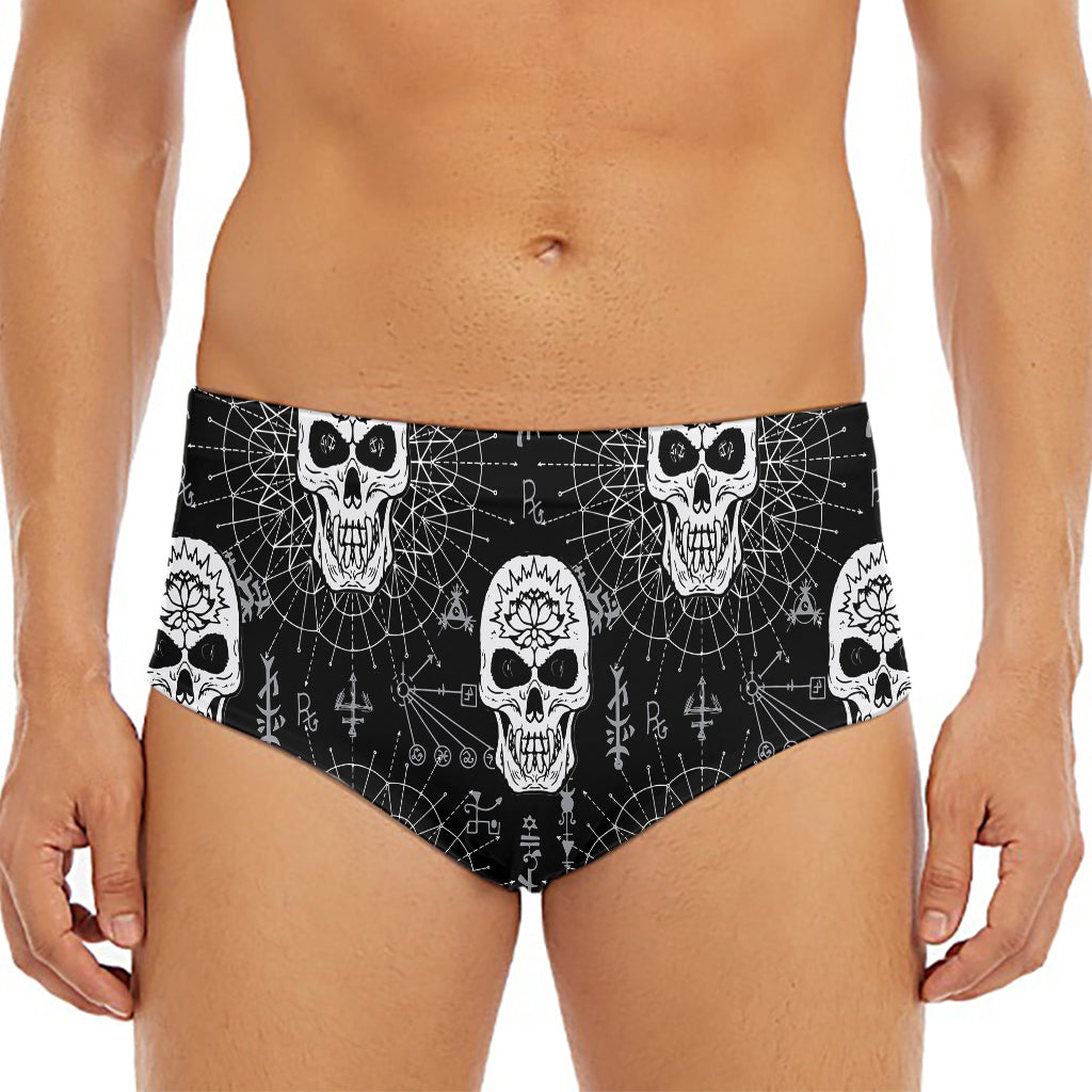 Black And White Wicca Evil Skull Print Men's Triangle Swim Briefs