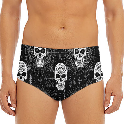 Black And White Wicca Evil Skull Print Men's Triangle Swim Briefs