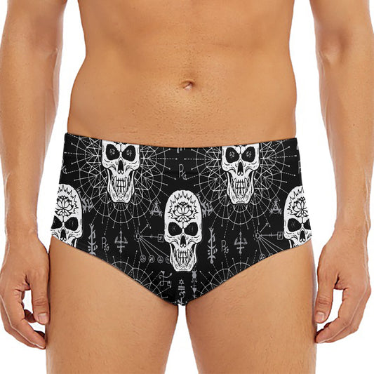 Black And White Wicca Evil Skull Print Men's Triangle Swim Briefs