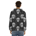 Black And White Wicca Evil Skull Print Men's Velvet Pullover Hoodie