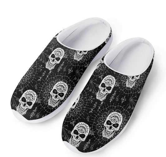 Black And White Wicca Evil Skull Print Mesh Casual Shoes