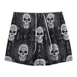 Black And White Wicca Evil Skull Print Mesh Shorts