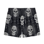 Black And White Wicca Evil Skull Print Mesh Shorts