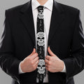 Black And White Wicca Evil Skull Print Necktie