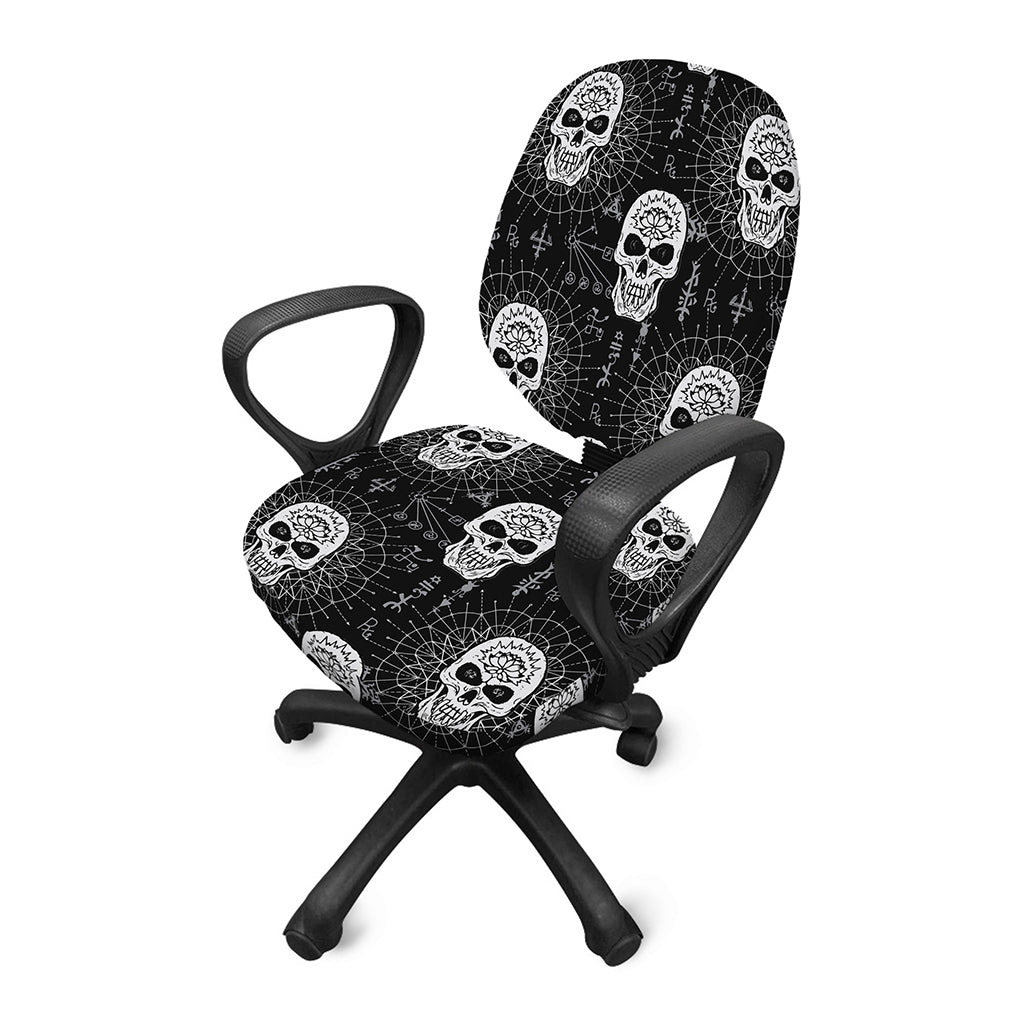 Black And White Wicca Evil Skull Print Office Chair Cover