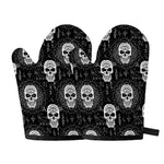 Black And White Wicca Evil Skull Print Oven Mitts