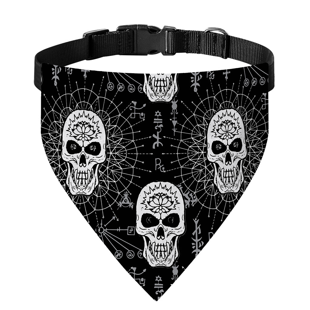 Black And White Wicca Evil Skull Print Over The Collar Dog Bandana