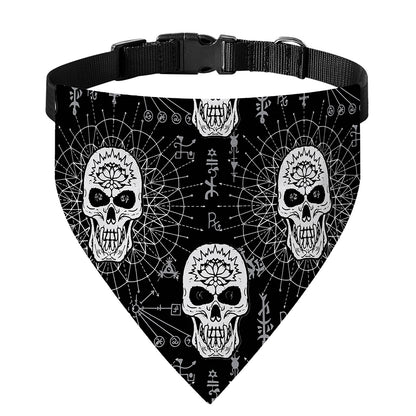 Black And White Wicca Evil Skull Print Over The Collar Dog Bandana