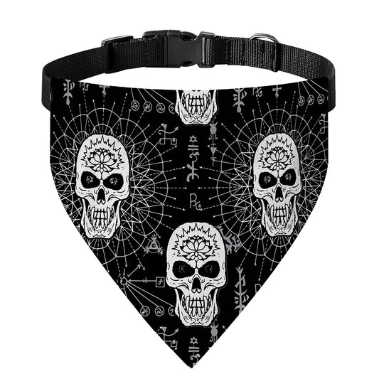 Black And White Wicca Evil Skull Print Over The Collar Dog Bandana