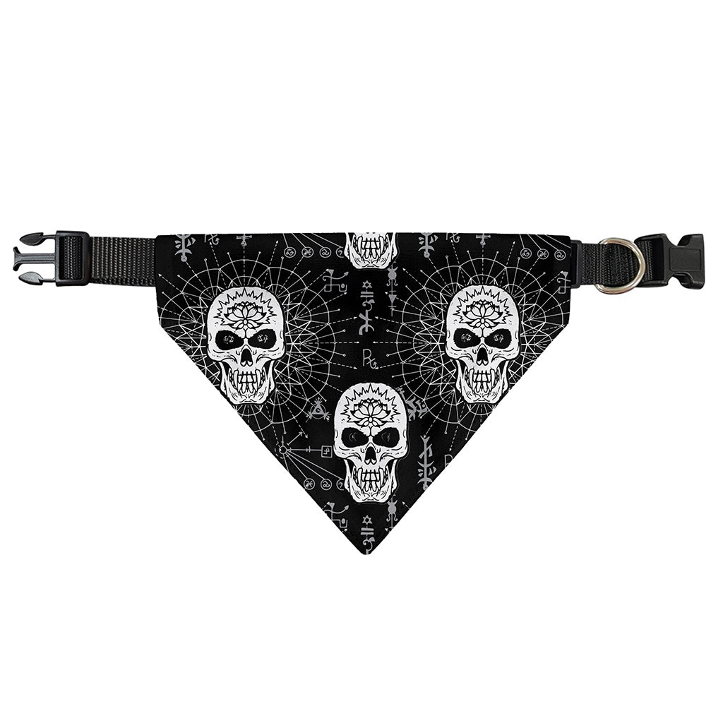 Black And White Wicca Evil Skull Print Over The Collar Dog Bandana
