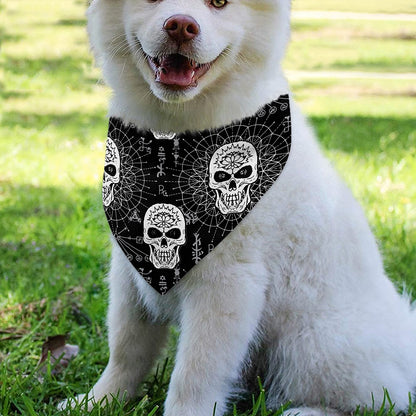 Black And White Wicca Evil Skull Print Over The Collar Dog Bandana