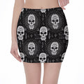 Black And White Wicca Evil Skull Print Pencil Mini Skirt