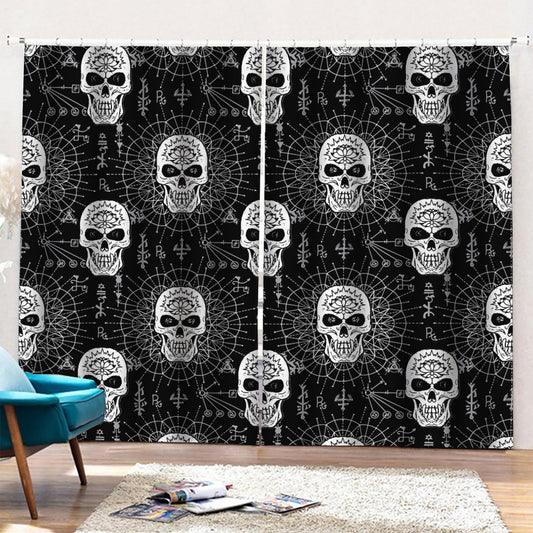 Black And White Wicca Evil Skull Print Pencil Pleat Curtains