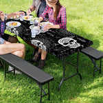 Black And White Wicca Evil Skull Print Picnic Table Cover