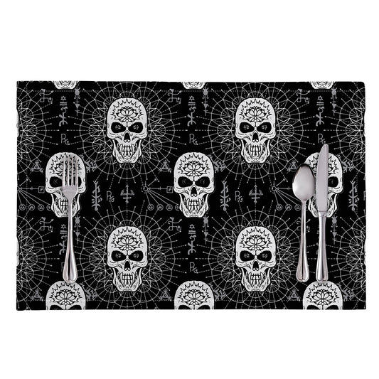 Black And White Wicca Evil Skull Print Placemat