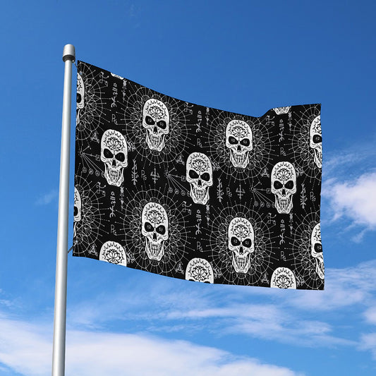 Black And White Wicca Evil Skull Print Polyester Flag