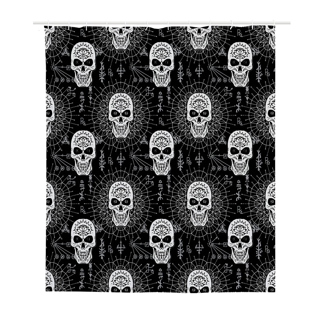 Black And White Wicca Evil Skull Print Polyester Shower Curtain