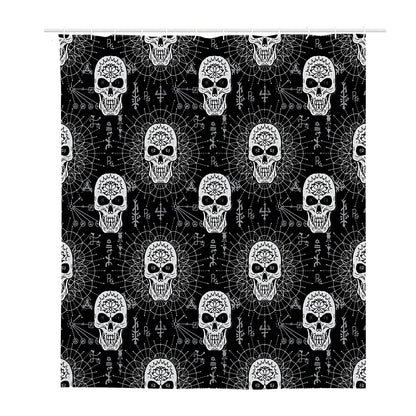 Black And White Wicca Evil Skull Print Polyester Shower Curtain
