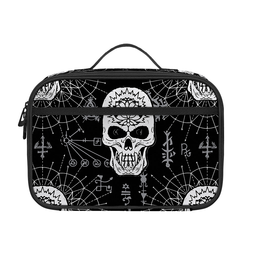 Black And White Wicca Evil Skull Print Portable Lunch Bag