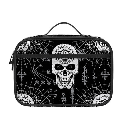 Black And White Wicca Evil Skull Print Portable Lunch Bag