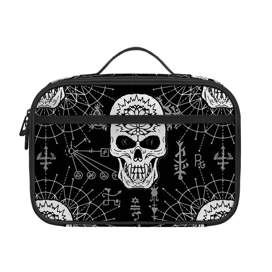 Black And White Wicca Evil Skull Print Portable Lunch Bag