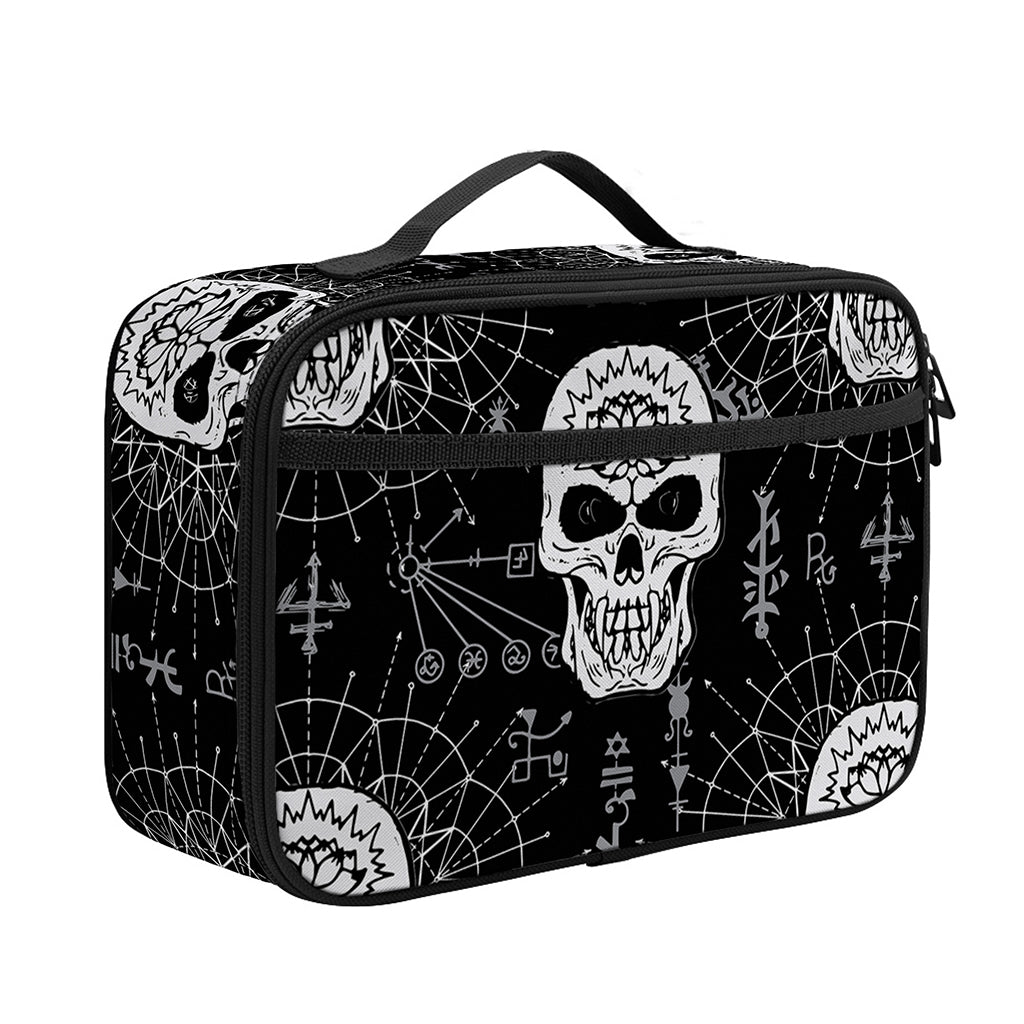 Black And White Wicca Evil Skull Print Portable Lunch Bag