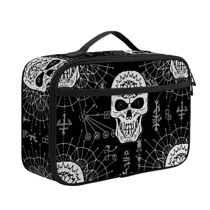 Black And White Wicca Evil Skull Print Portable Lunch Bag