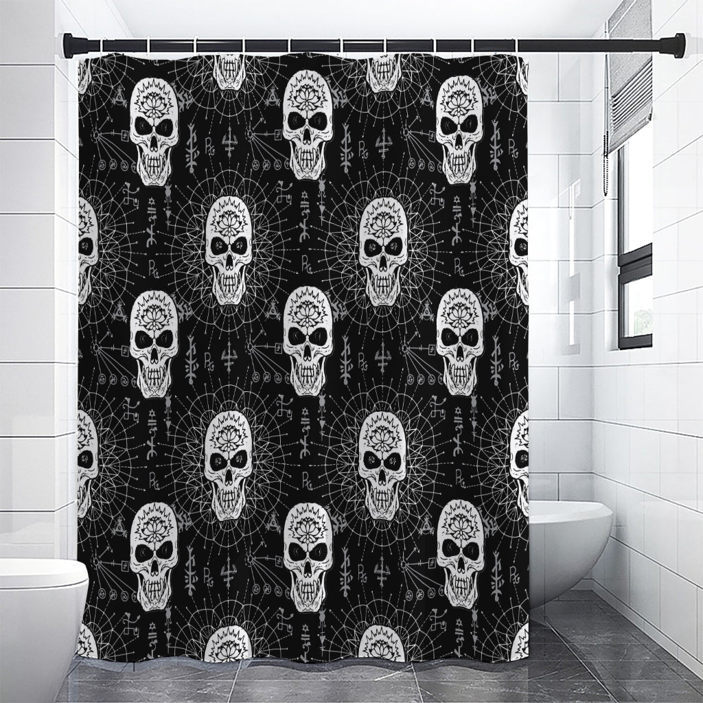 Black And White Wicca Evil Skull Print Premium Shower Curtain
