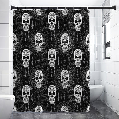 Black And White Wicca Evil Skull Print Premium Shower Curtain