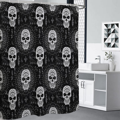 Black And White Wicca Evil Skull Print Premium Shower Curtain