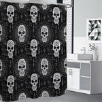 Black And White Wicca Evil Skull Print Premium Shower Curtain