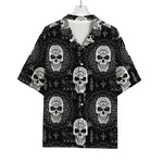 Black And White Wicca Evil Skull Print Rayon Hawaiian Shirt