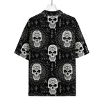 Black And White Wicca Evil Skull Print Rayon Hawaiian Shirt
