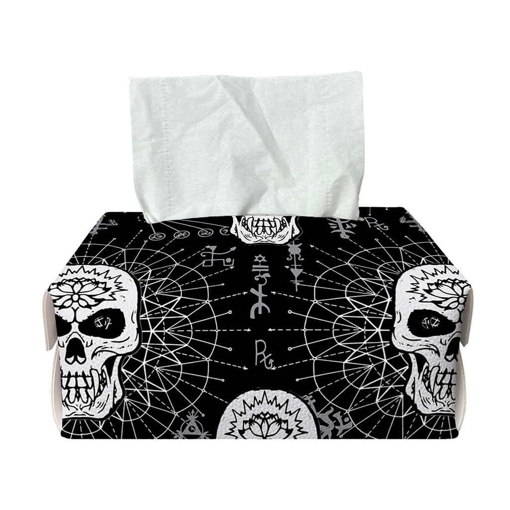 Black And White Wicca Evil Skull Print Rectangle Tissue Box Cover