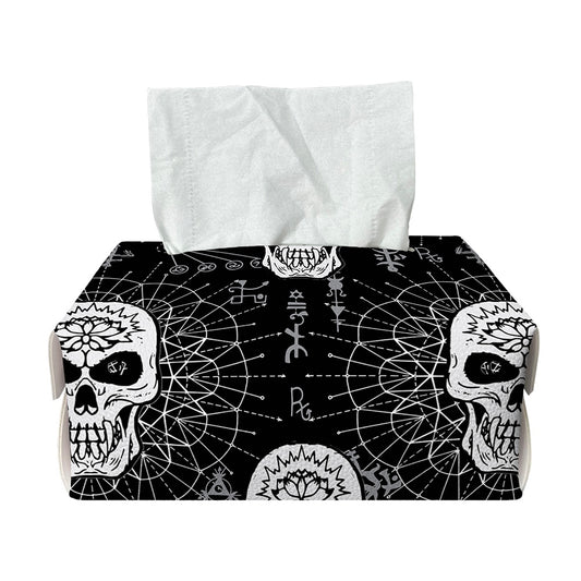 Black And White Wicca Evil Skull Print Rectangle Tissue Box Cover
