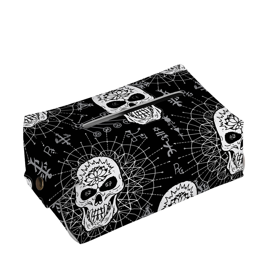 Black And White Wicca Evil Skull Print Rectangle Tissue Box Cover
