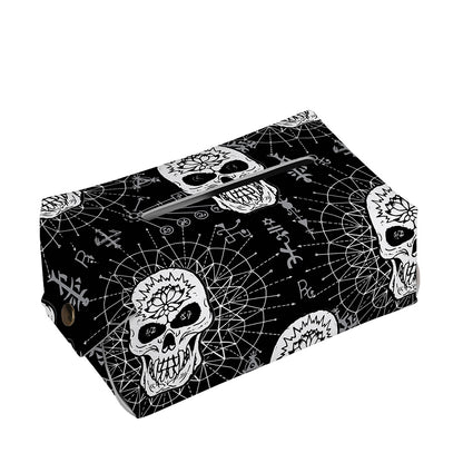 Black And White Wicca Evil Skull Print Rectangle Tissue Box Cover