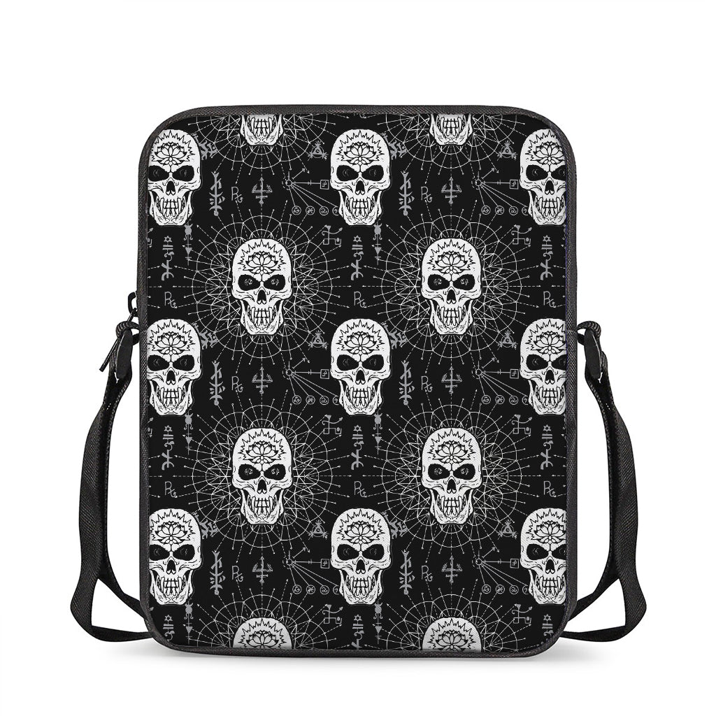 Black And White Wicca Evil Skull Print Rectangular Crossbody Bag